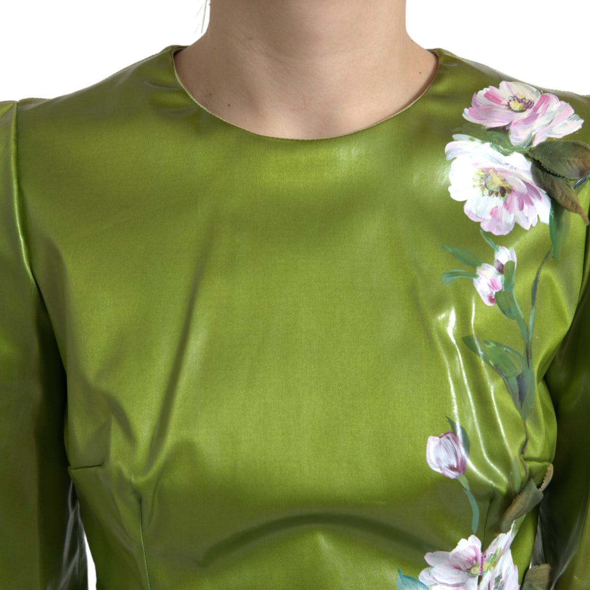 Dolce &amp; Gabbana – Grünes, mit Blumen verziertes Etui-Midikleid