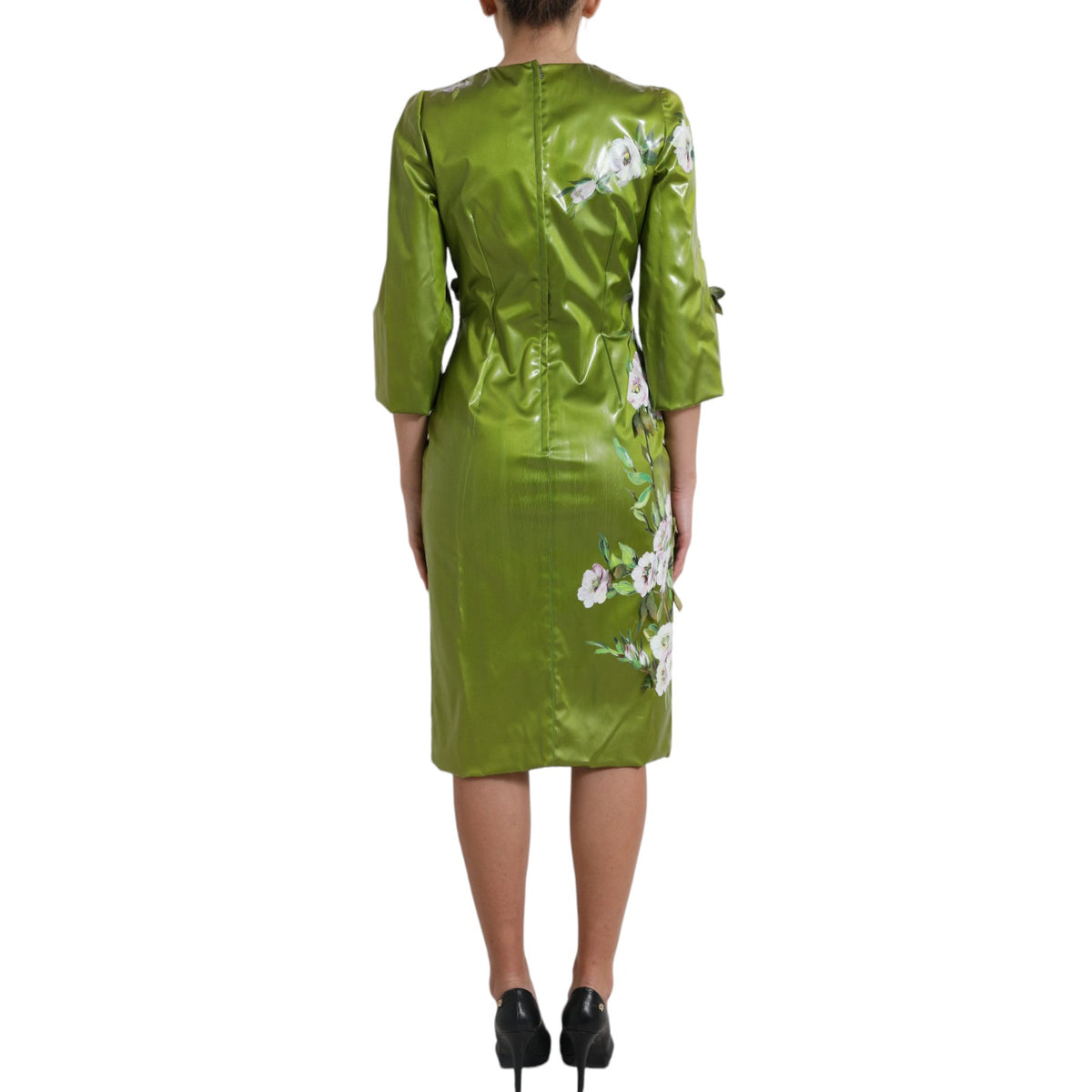 Dolce &amp; Gabbana – Grünes, mit Blumen verziertes Etui-Midikleid