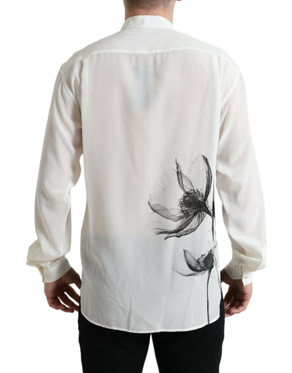 Dolce &amp; Gabbana – Weißes Seidenhemd mit Blumenkragen