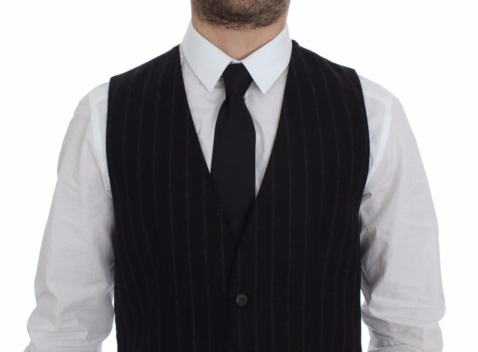 Dolce &amp; Gabbana – Schwarze Weste aus gestreifter Wolle mit Logo