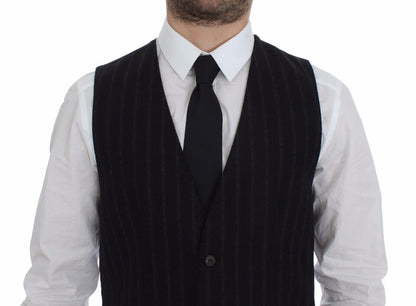 Dolce &amp; Gabbana – Schwarze Weste aus gestreifter Wolle mit Logo
