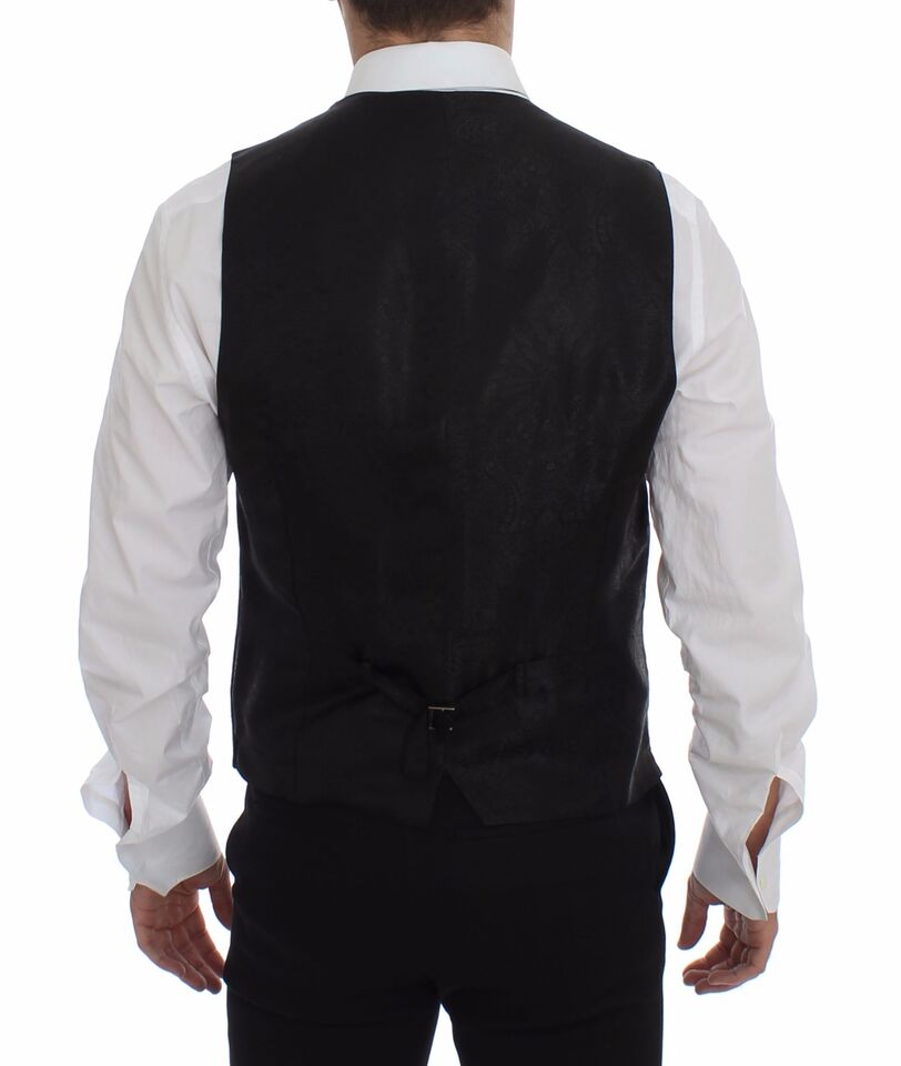 Dolce &amp; Gabbana – Schwarze Weste aus gestreifter Wolle mit Logo