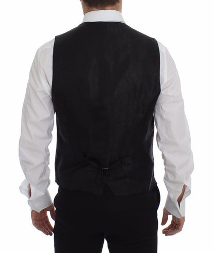 Dolce &amp; Gabbana – Schwarze Weste aus gestreifter Wolle mit Logo