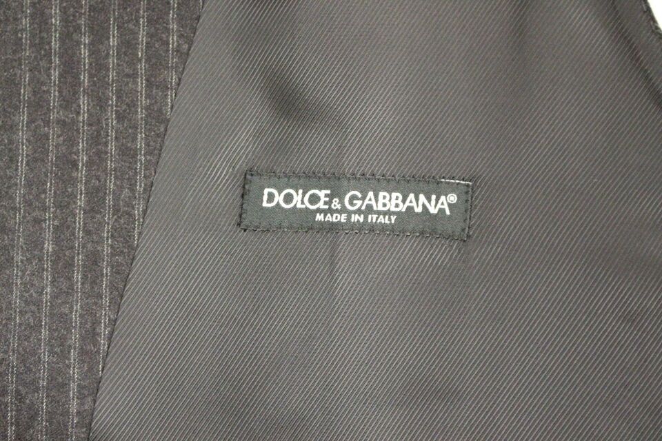 Dolce &amp; Gabbana Grau gestreifte einreihige Weste aus Wolle