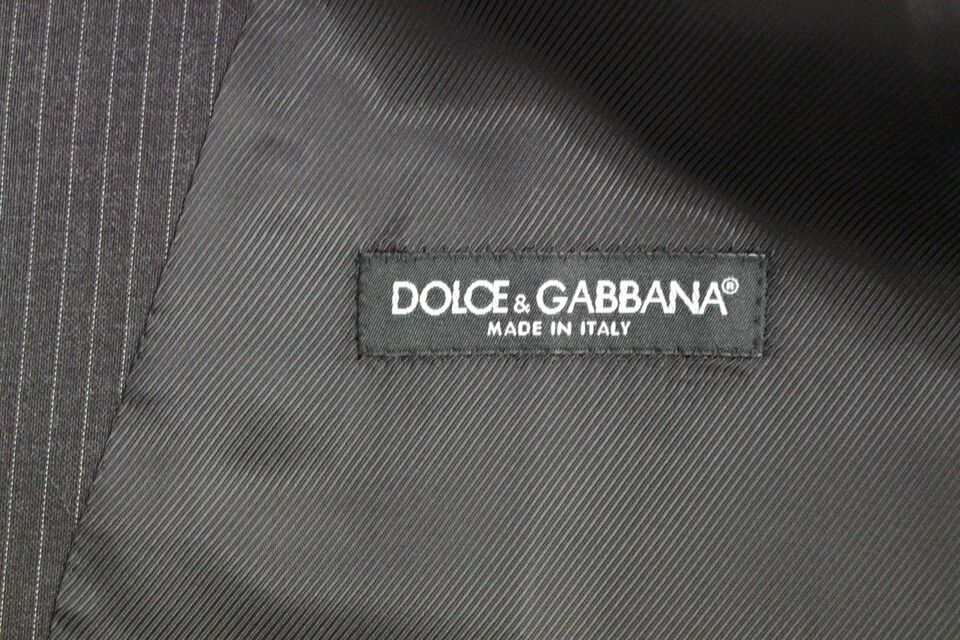 Dolce &amp; Gabbana Grau gestreifte einreihige Weste aus Wolle