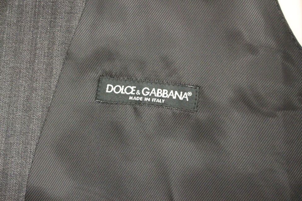 Dolce &amp; Gabbana Grau gestreifte einreihige Weste aus Wolle