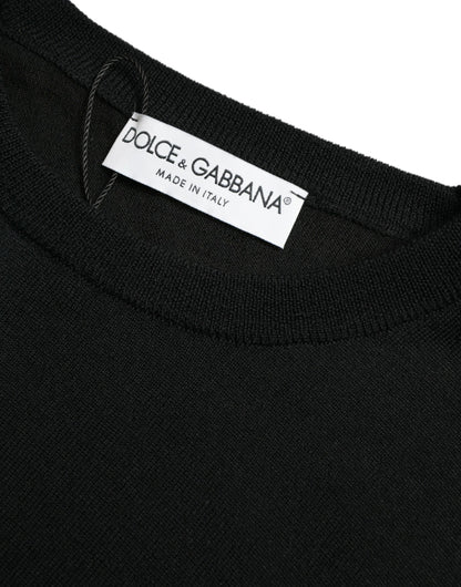 Dolce &amp; Gabbana Schwarzer Pullover aus Wolle mit Rundhalsausschnitt
