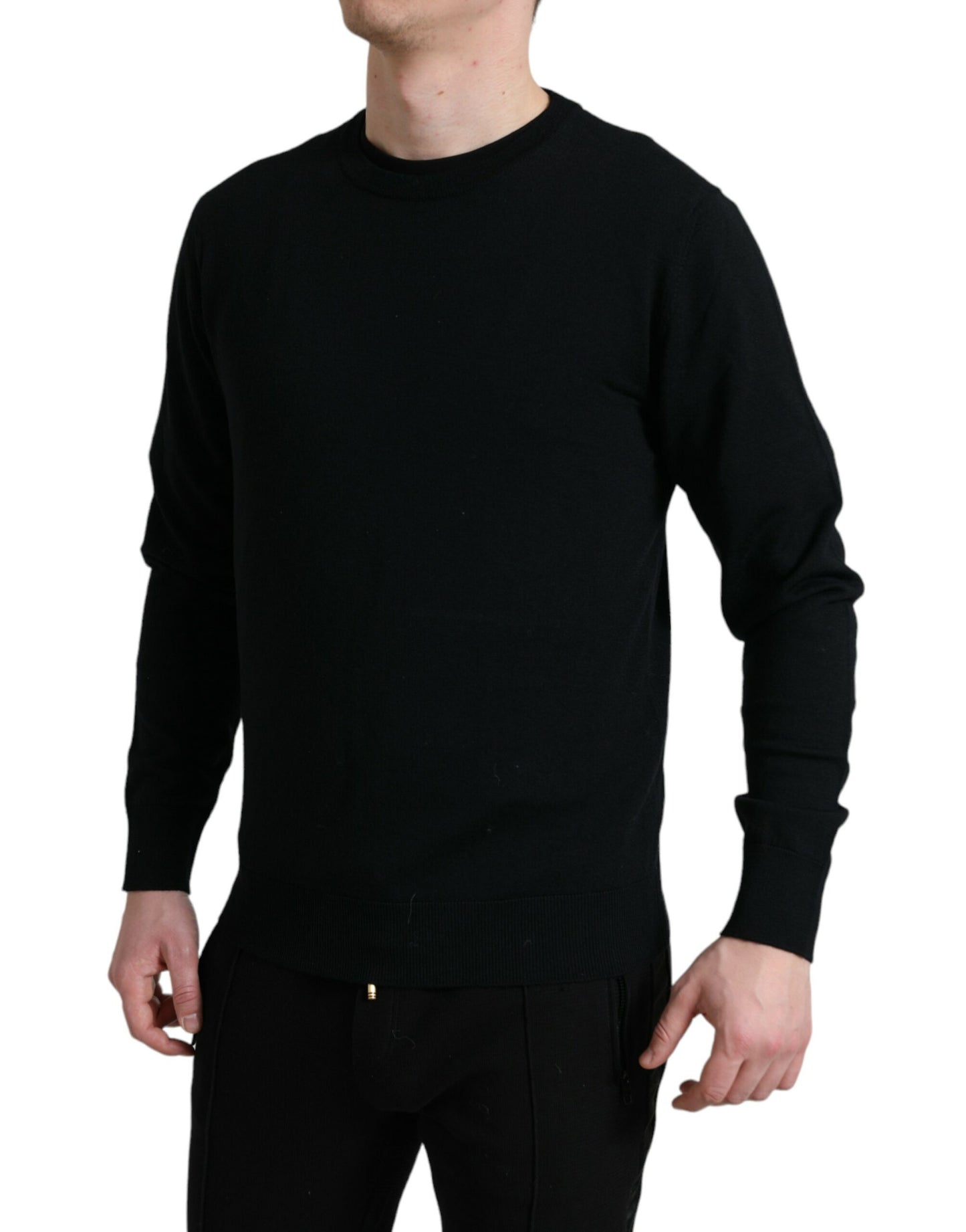 Dolce &amp; Gabbana Schwarzer Pullover aus Wolle mit Rundhalsausschnitt