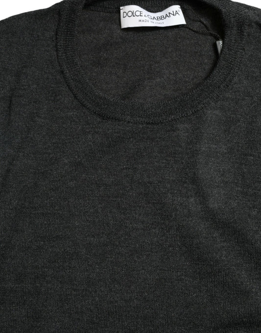 Dolce &amp; Gabbana Grauer Pullover aus Wolle mit Rundhalsausschnitt