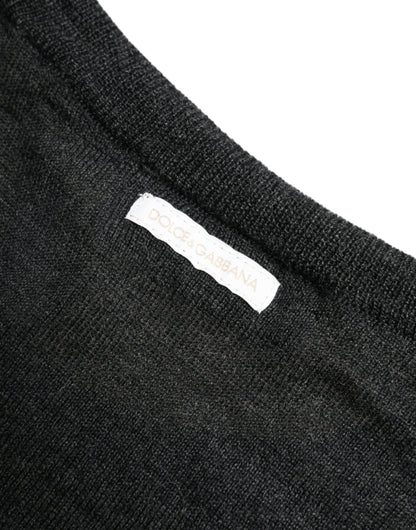Dolce &amp; Gabbana Grauer Pullover aus Wolle mit Rundhalsausschnitt