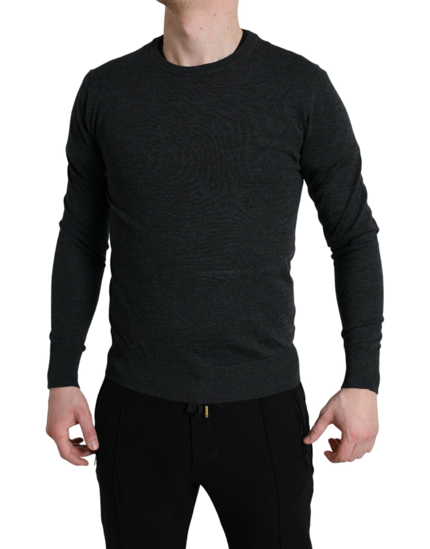 Dolce &amp; Gabbana Grauer Pullover aus Wolle mit Rundhalsausschnitt