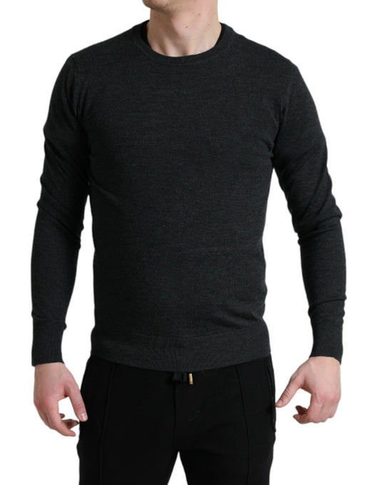 Dolce &amp; Gabbana Grauer Pullover aus Wolle mit Rundhalsausschnitt