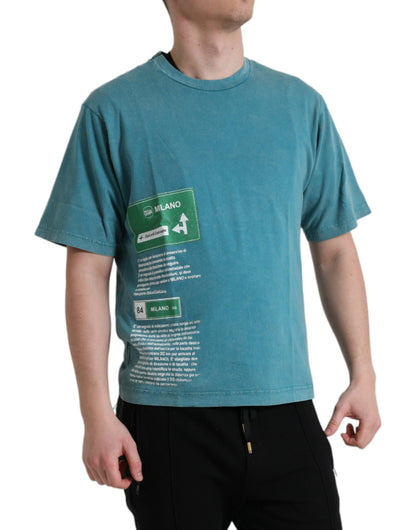 Dolce &amp; Gabbana – Blaues T-Shirt „Milano Street“ aus Baumwolle mit Rundhalsausschnitt