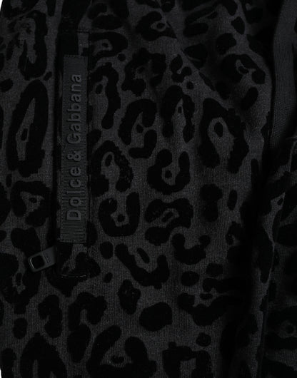 Dolce &amp; Gabbana – Schwarze Jogginghose aus Baumwolle mit Leopardenmuster und schmaler Passform