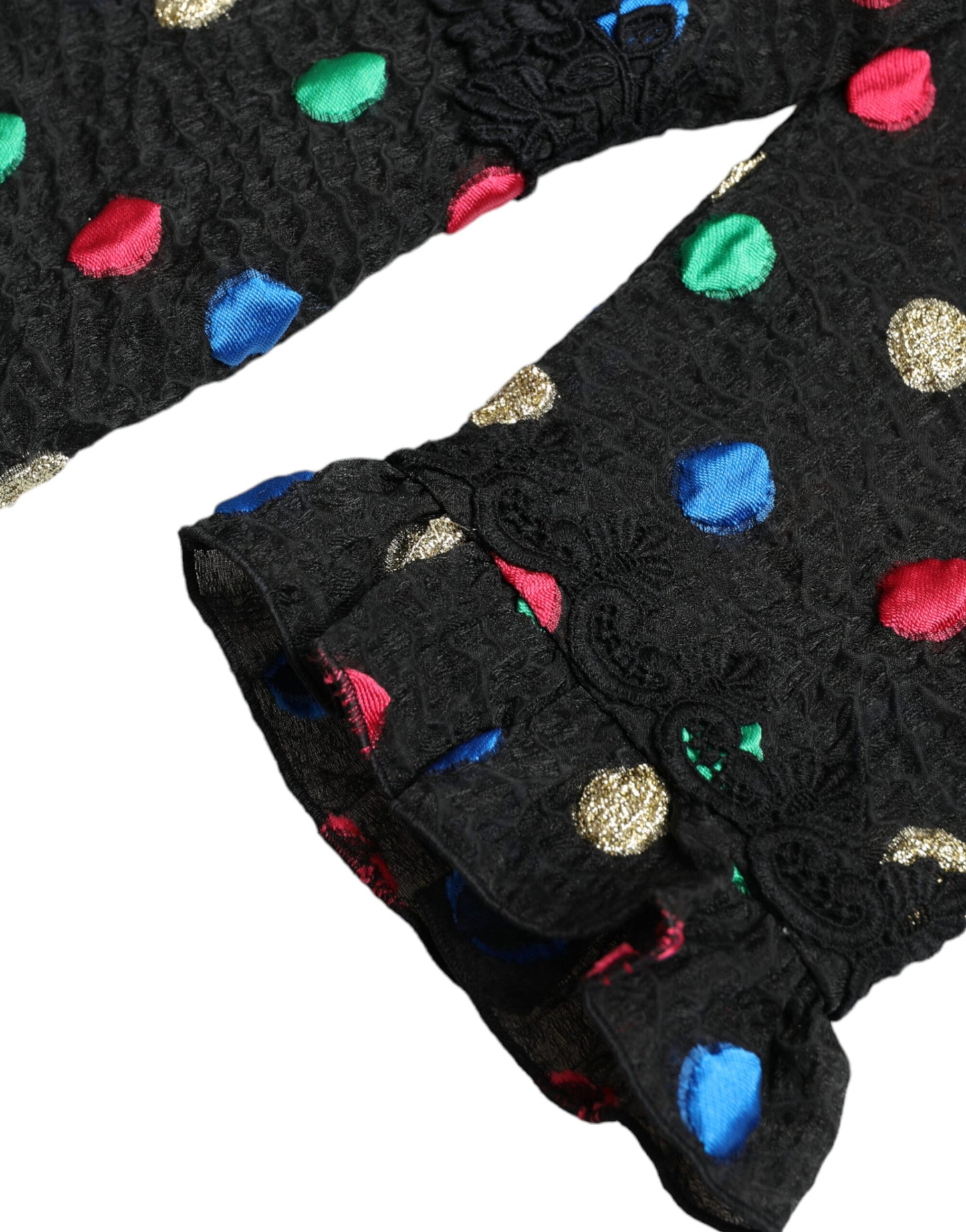 Dolce &amp; Gabbana – Schwarzes Midikleid aus Baumwolle mit Rüschen und Punkten