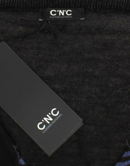 Costume National – Schwarz gestreifter Pullover mit V-Ausschnitt