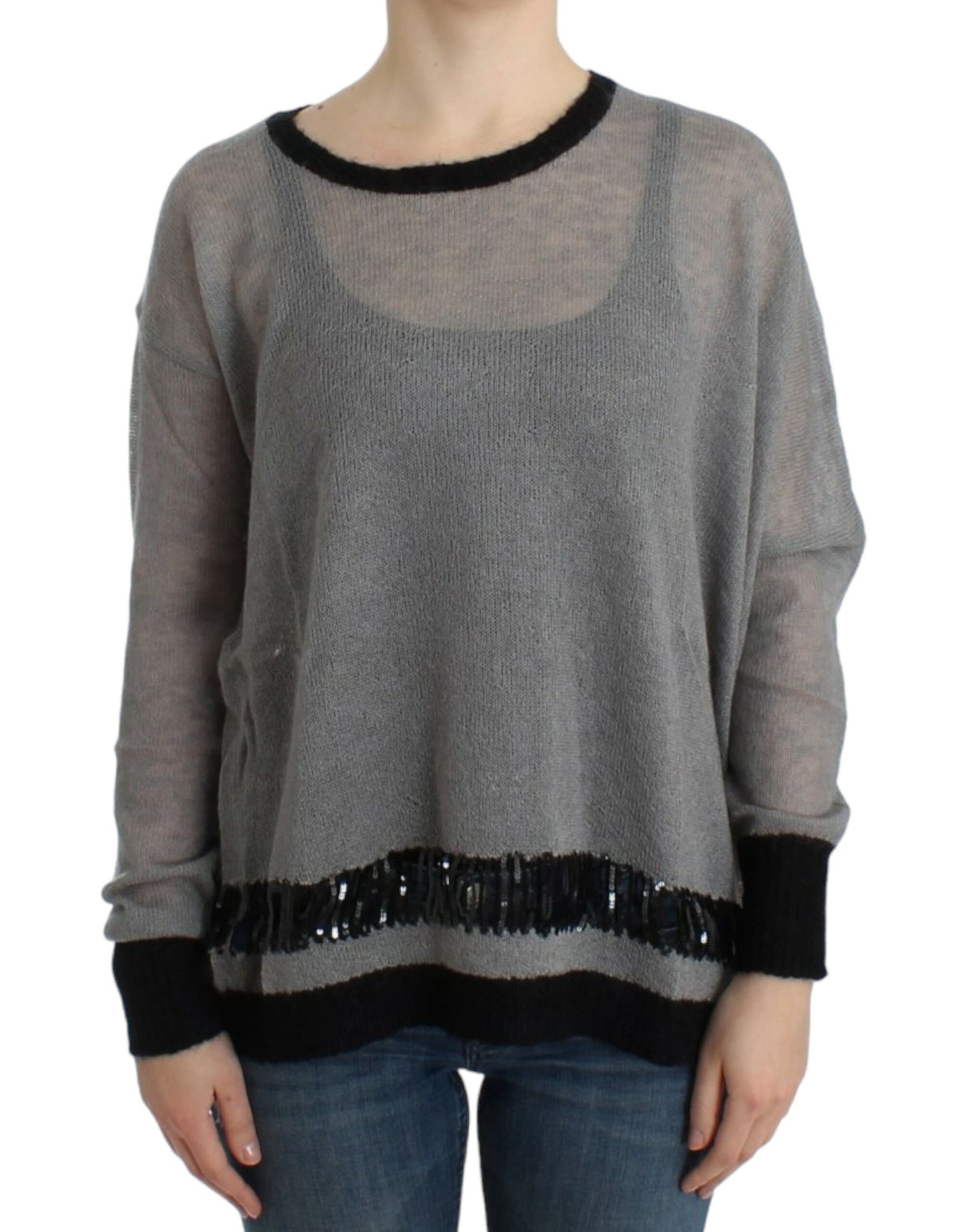 Costume National Grauer, asymmetrischer Pullover mit Verzierung