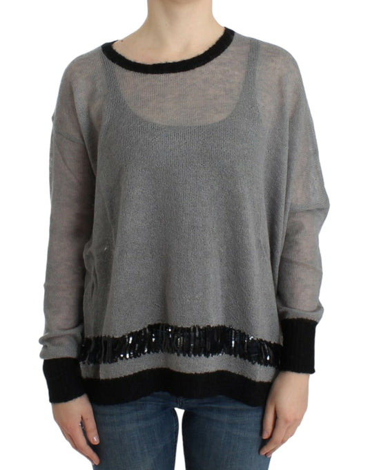 Costume National Grauer, asymmetrischer Pullover mit Verzierung