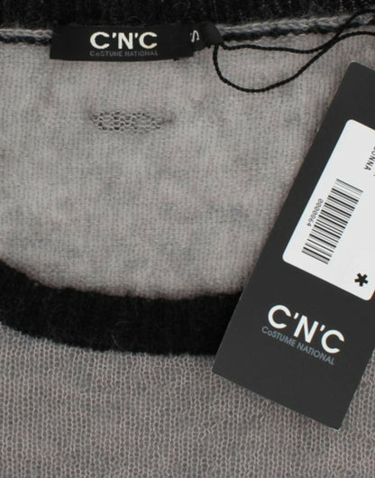 Costume National Grauer, asymmetrischer Pullover mit Verzierung