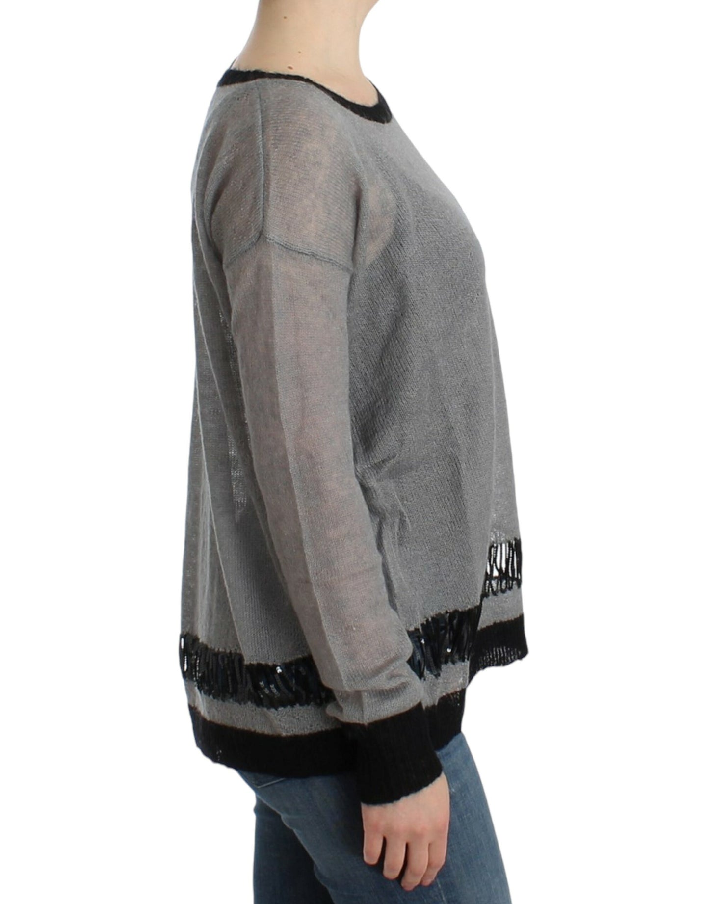 Costume National Grauer, asymmetrischer Pullover mit Verzierung