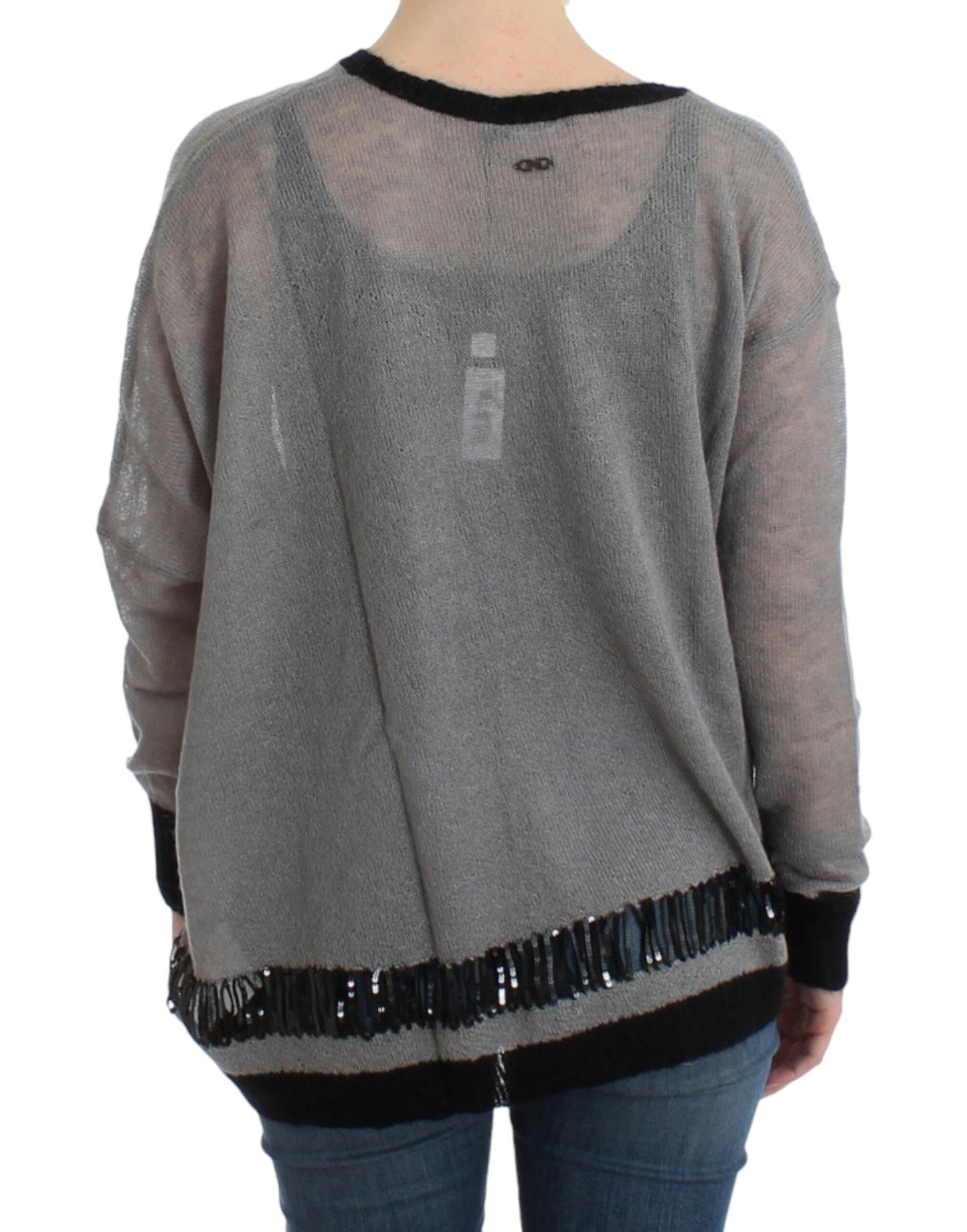 Costume National Grauer, asymmetrischer Pullover mit Verzierung