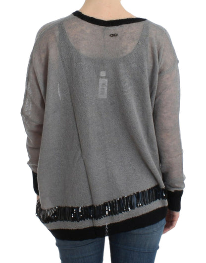 Costume National Grauer, asymmetrischer Pullover mit Verzierung