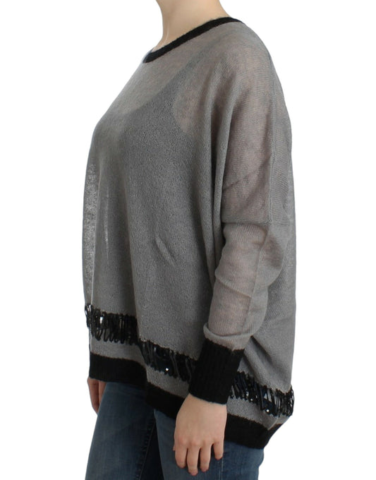 Costume National Grauer, asymmetrischer Pullover mit Verzierung