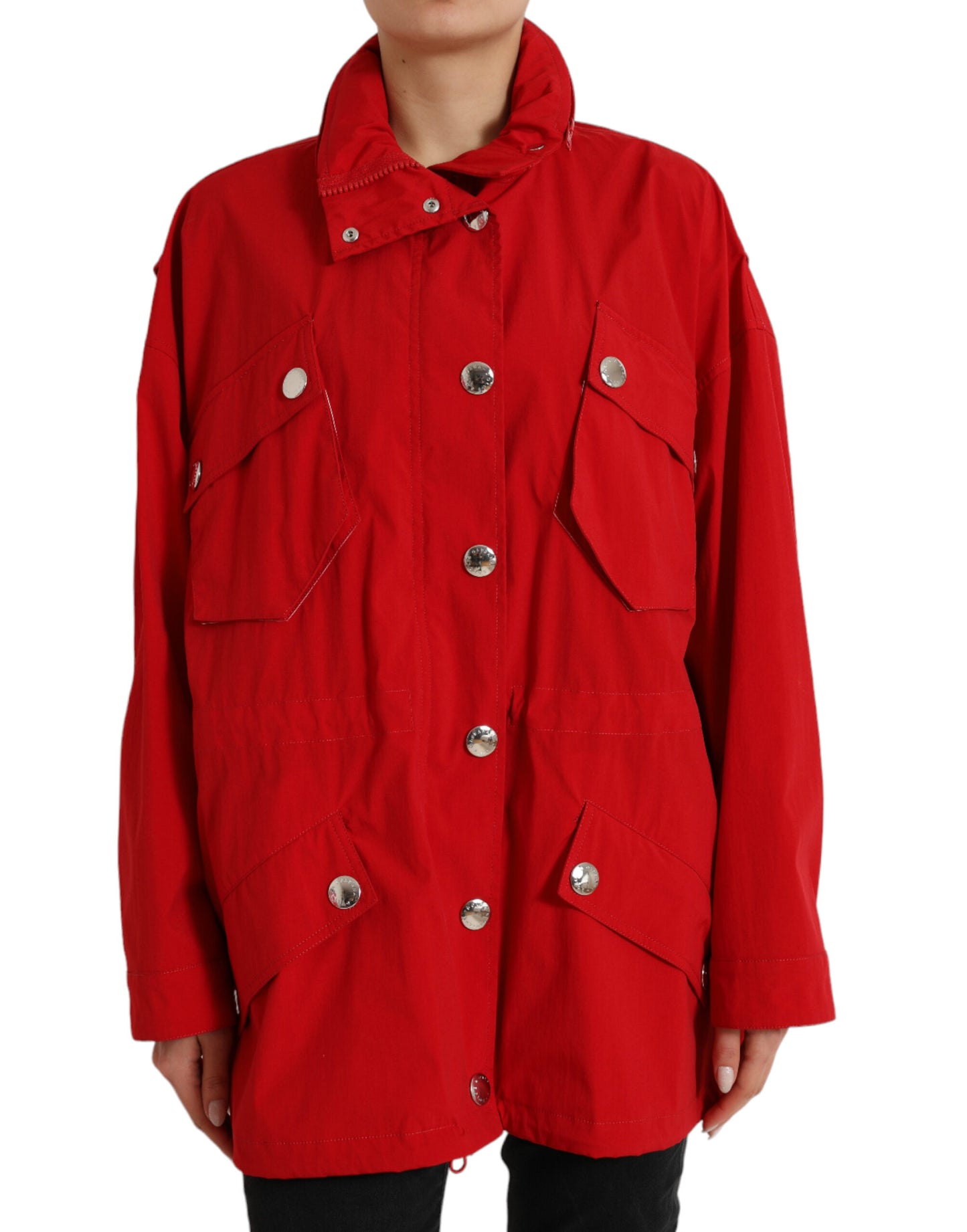 Dolce &amp; Gabbana – Regenjacke aus Polyester mit Kapuze und Knöpfen in Rot