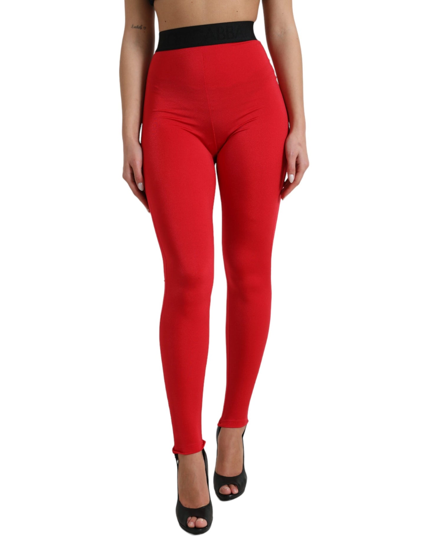 Dolce &amp; Gabbana, rote Leggings aus Nylon mit DG-Logo und schmaler Passform