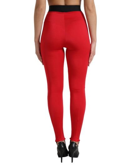 Dolce &amp; Gabbana, rote Leggings aus Nylon mit DG-Logo und schmaler Passform