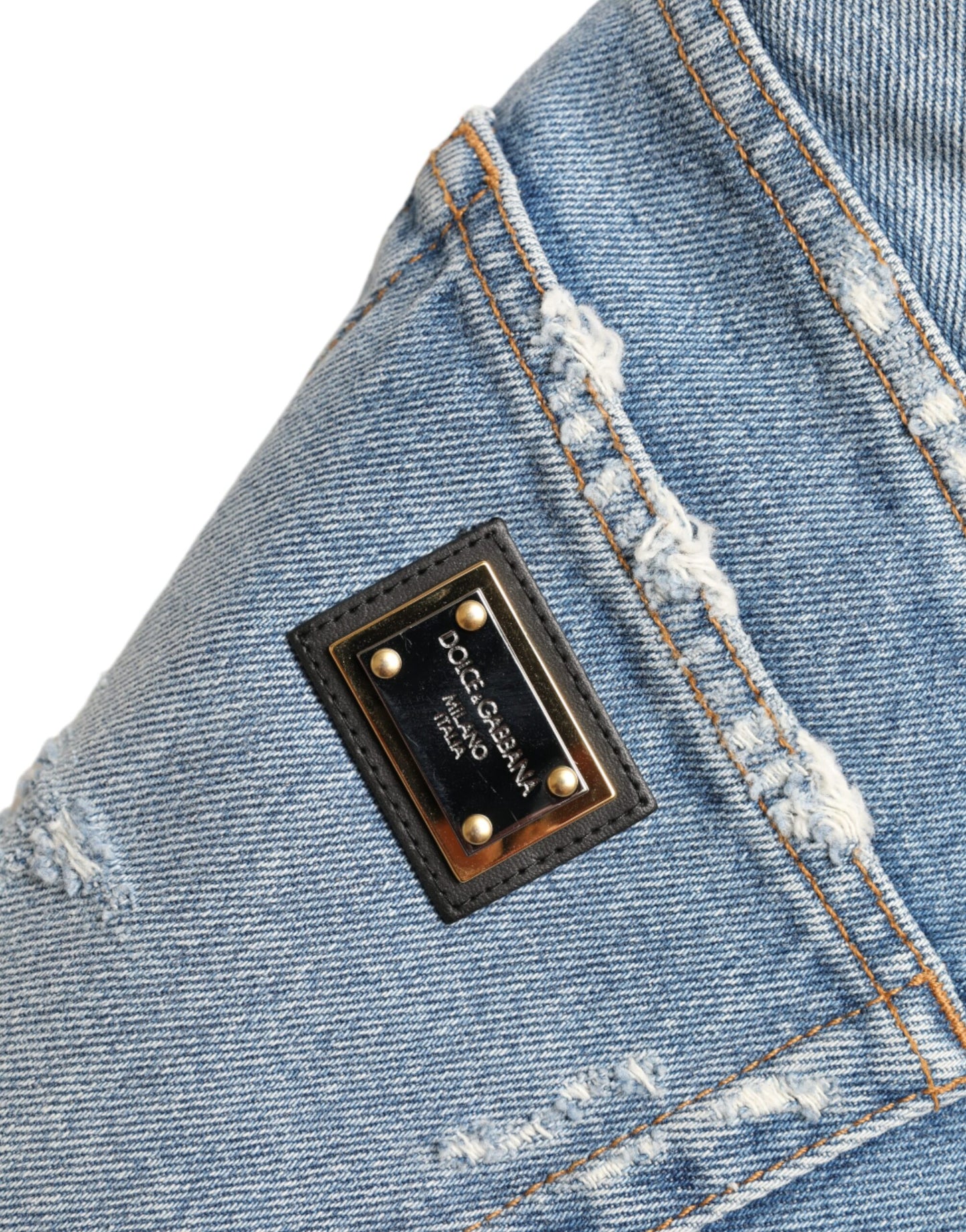 Dolce &amp; Gabbana – Blaue, zerfetzte Bermudashorts mit Verzierung