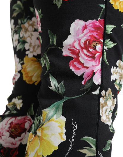 Dolce &amp; Gabbana – Schwarze, verkürzte Hose mit Blumenmuster und mittlerer Taille