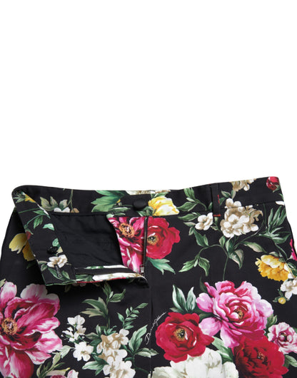 Dolce &amp; Gabbana – Schwarze, verkürzte Hose mit Blumenmuster und mittlerer Taille