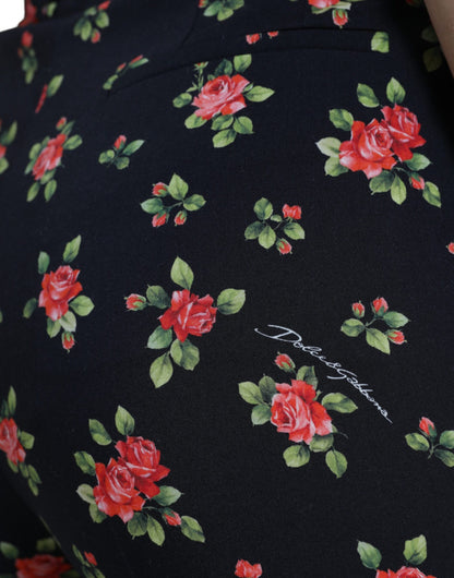 Dolce &amp; Gabbana – Schwarze, hoch taillierte Karottenhose aus Wolle mit Blumenmuster