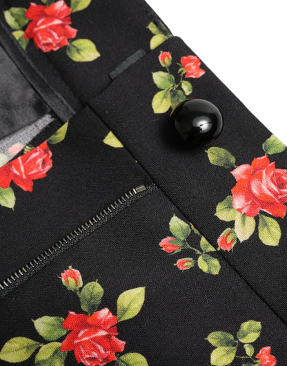 Dolce &amp; Gabbana – Schwarze, hoch taillierte Karottenhose aus Wolle mit Blumenmuster
