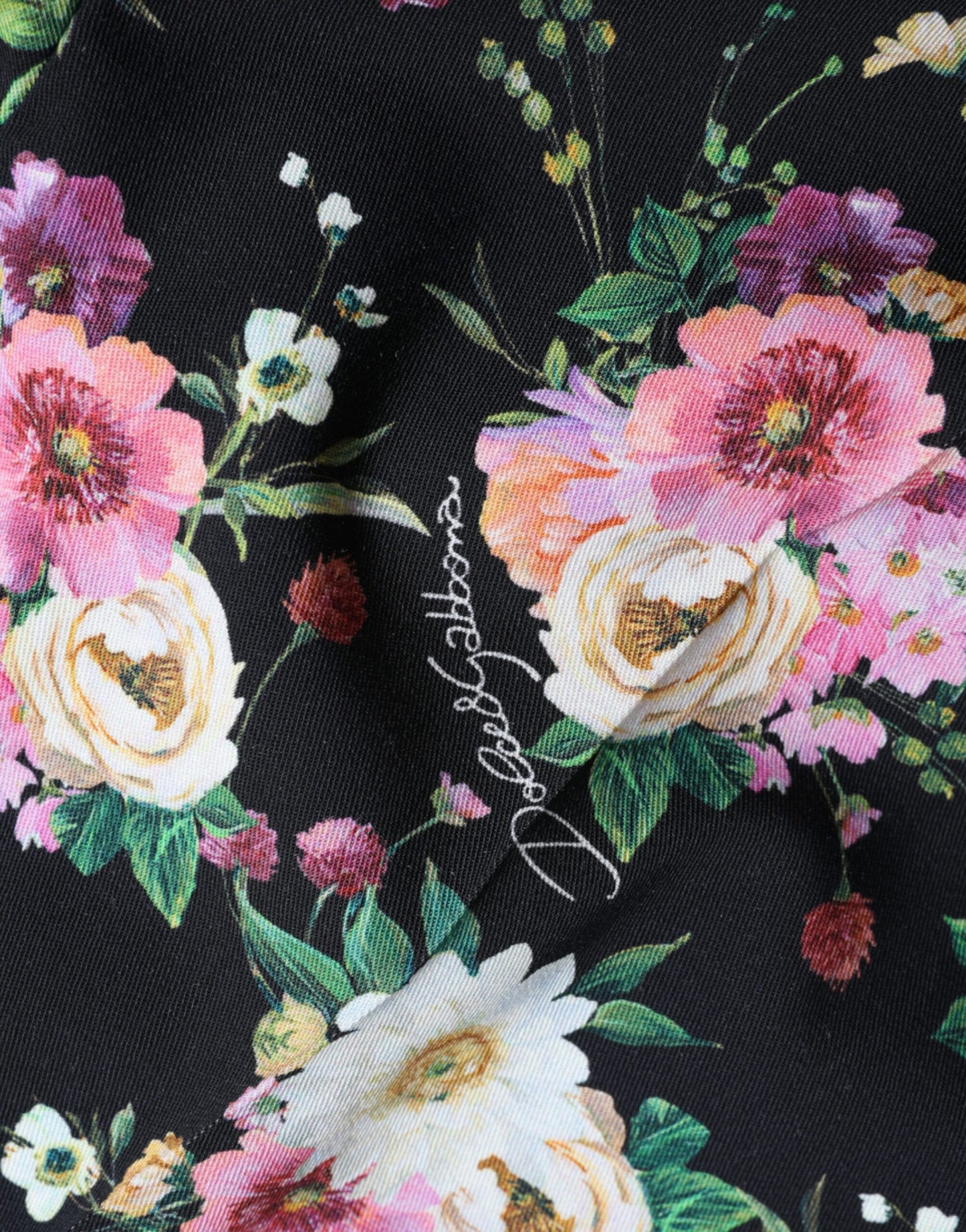 Dolce &amp; Gabbana – Schwarze Wollhose mit Blumenmuster und hoher Taille und weitem Bein