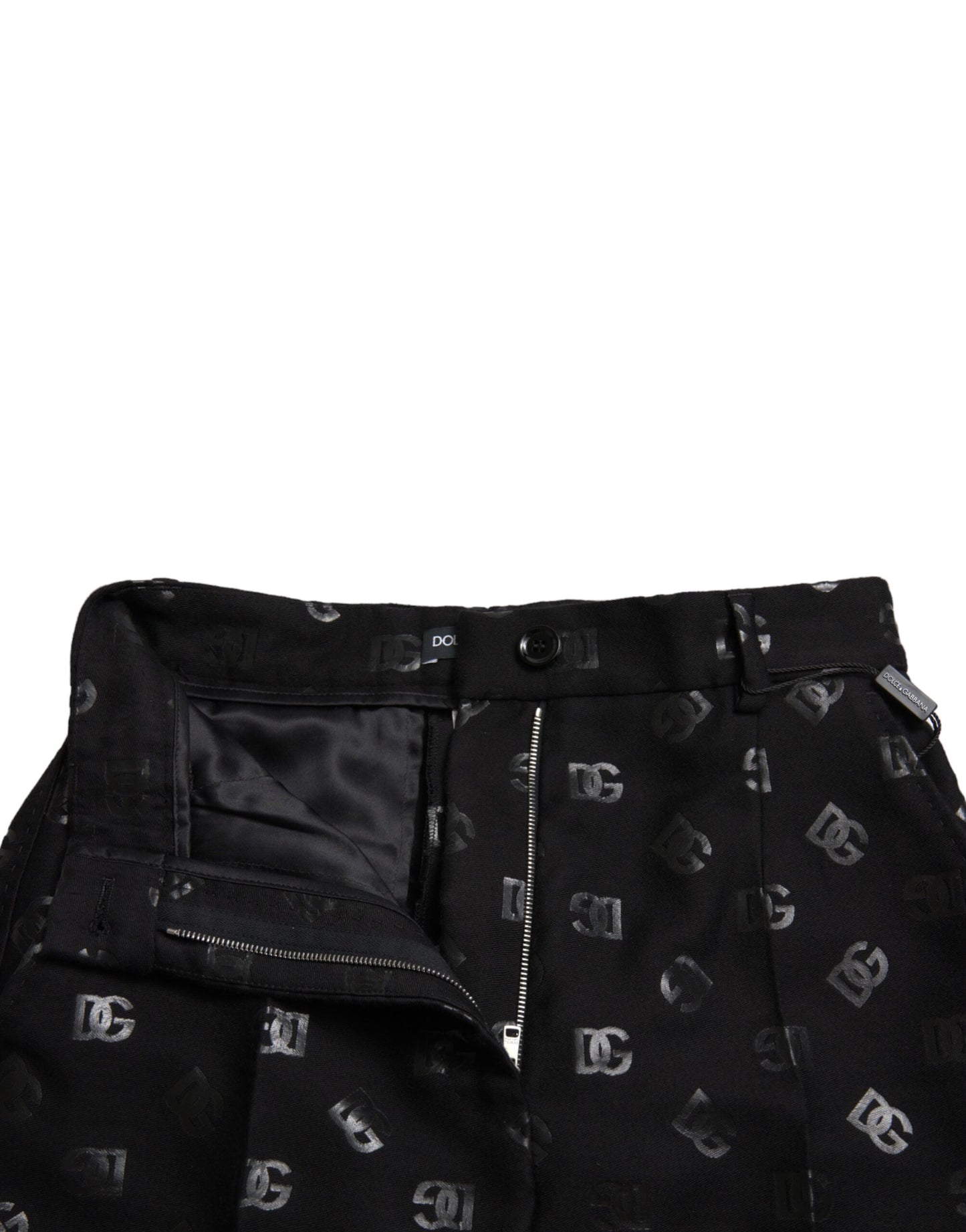 Dolce &amp; Gabbana Schwarze, gerade Hose aus Wolle mit DG-Logo und hoher Taille