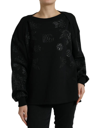Dolce &amp; Gabbana – Schwarzer Pullover mit floraler Logo-Applikation