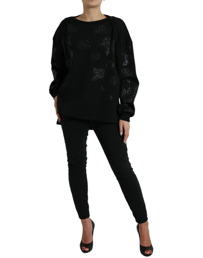 Dolce &amp; Gabbana – Schwarzer Pullover mit floraler Logo-Applikation