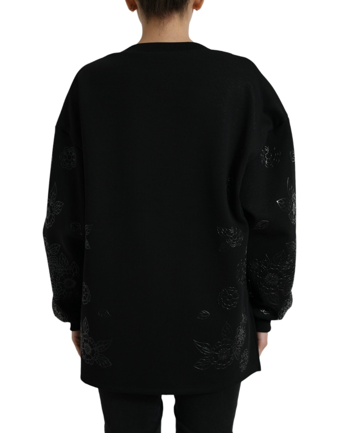 Dolce &amp; Gabbana – Schwarzer Pullover mit floraler Logo-Applikation