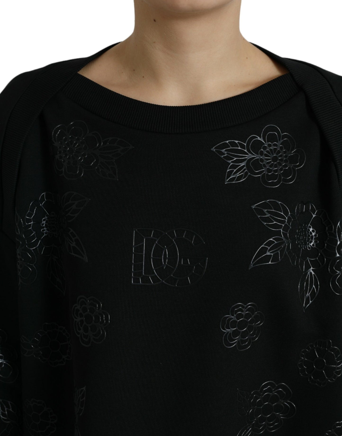 Dolce &amp; Gabbana – Schwarzer Pullover mit floraler Logo-Applikation