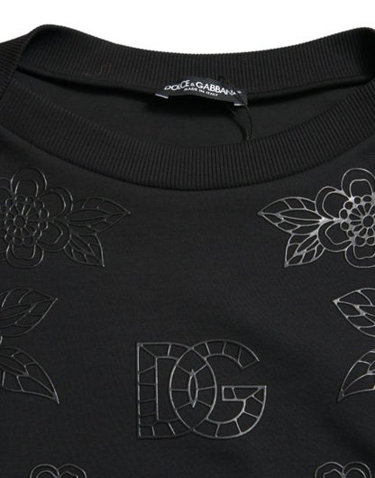 Dolce &amp; Gabbana – Schwarzer Pullover mit floraler Logo-Applikation