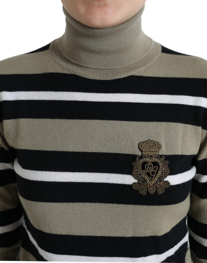 Dolce &amp; Gabbana – Rollkragenpullover mit mehrfarbigen Streifen und Logo