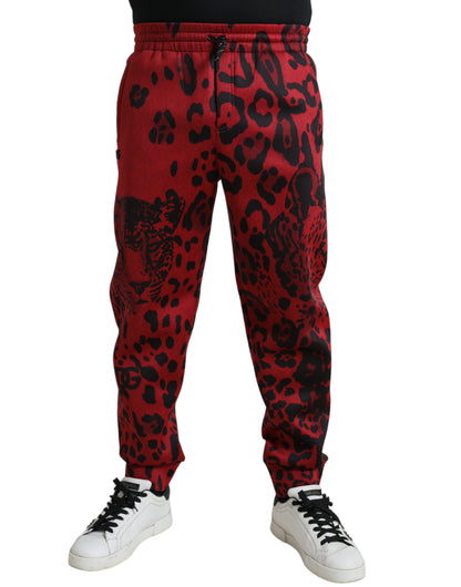 Dolce &amp; Gabbana – Stretch-Jogginghose mit Leopardenmuster in Rot und Schwarz