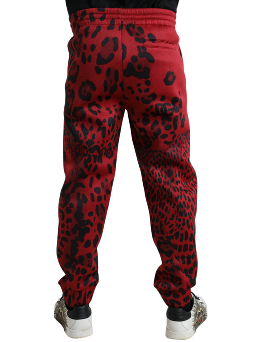 Dolce &amp; Gabbana – Stretch-Jogginghose mit Leopardenmuster in Rot und Schwarz
