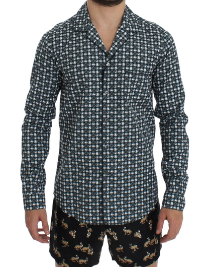 Dolce &amp; Gabbana Pyjamahemd aus Baumwolle mit grünem Hut-Print, Nachtwäsche