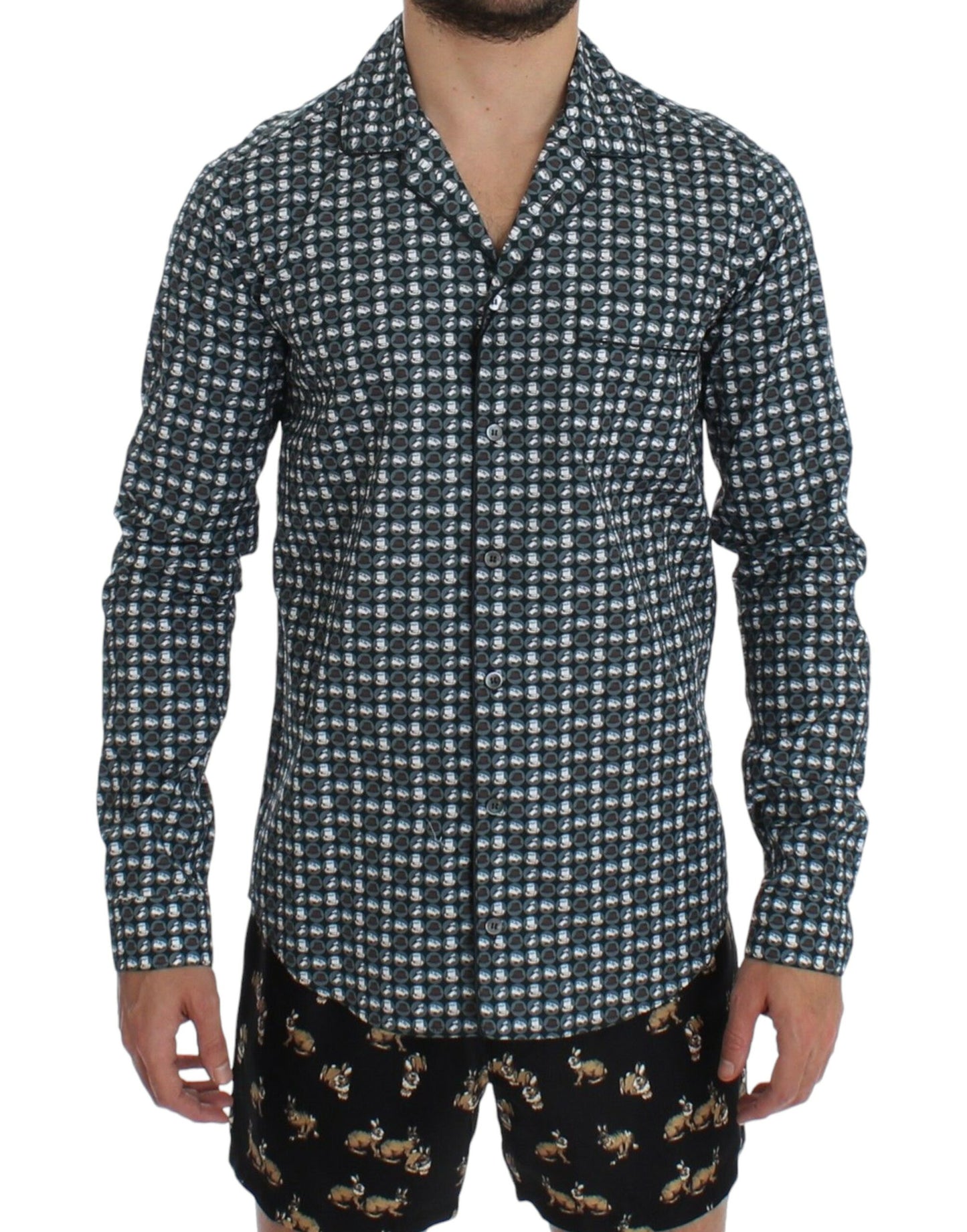 Dolce &amp; Gabbana Pyjamahemd aus Baumwolle mit grünem Hut-Print, Nachtwäsche