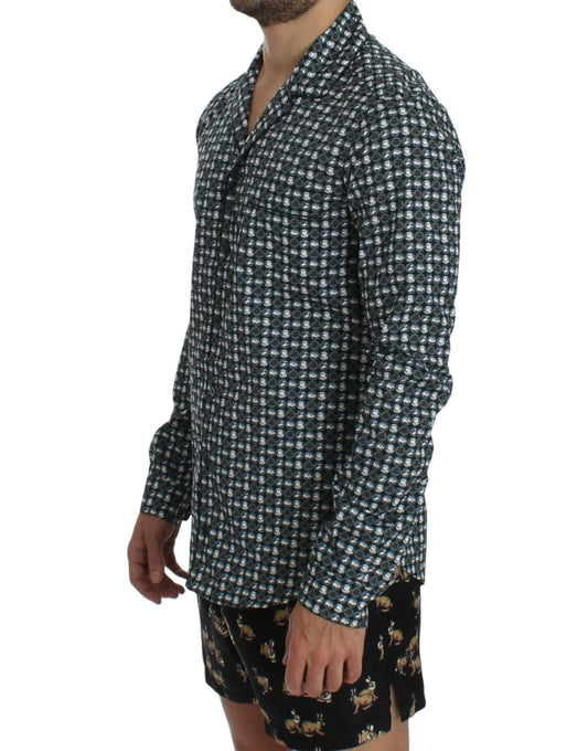 Dolce &amp; Gabbana Pyjamahemd aus Baumwolle mit grünem Hut-Print, Nachtwäsche