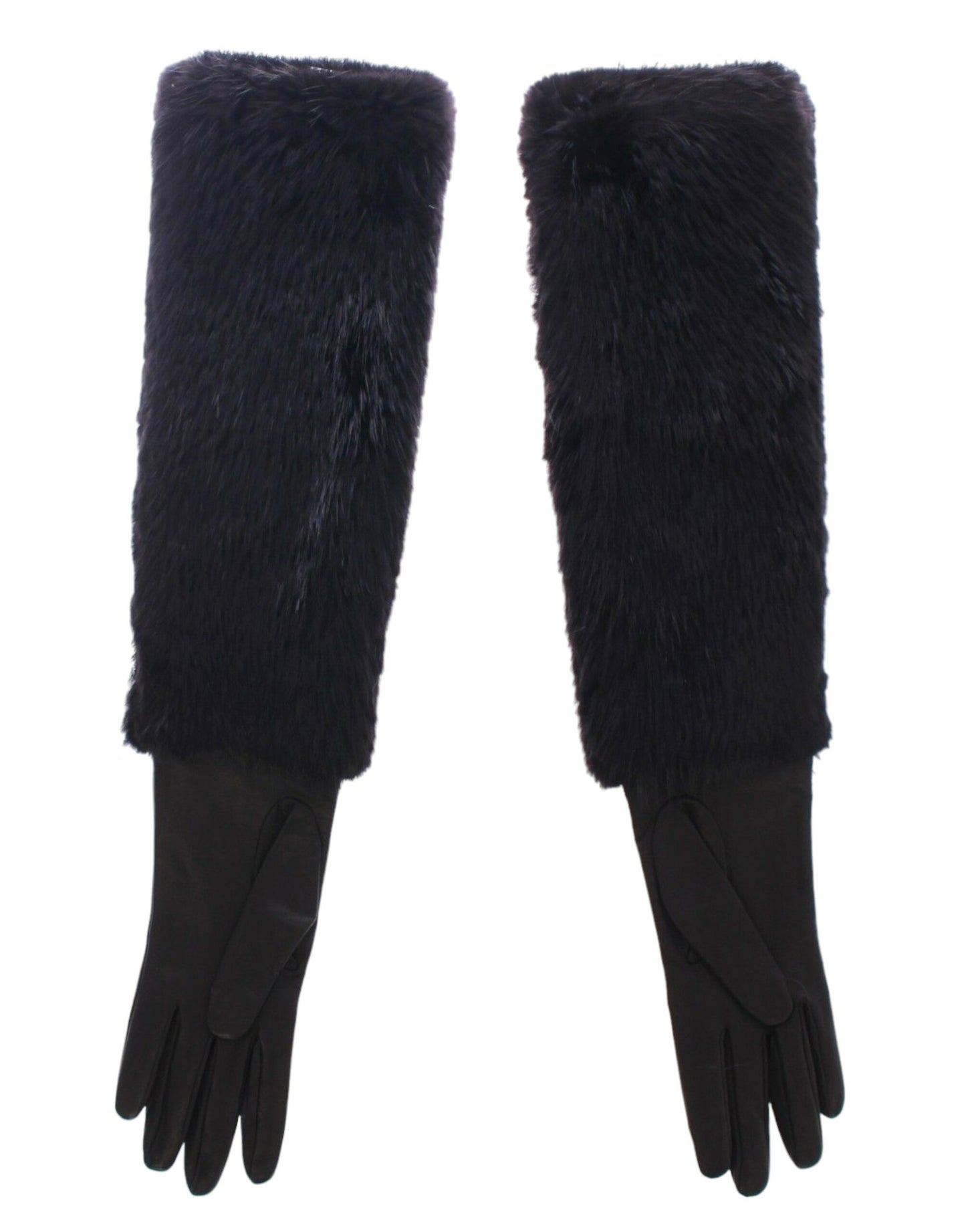 Dolce &amp; Gabbana Schwarze Ellbogenhandschuhe aus Biberfell und Lammleder