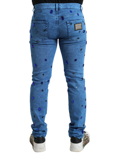 Dolce &amp; Gabbana – Blaue Skinny-Jeans mit Kristallverzierung